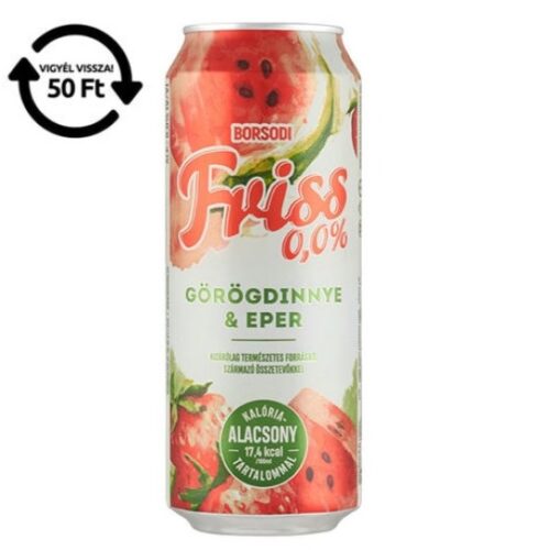 Borsodi Friss 0,0% görögdinnye-eper ízű ital és alkoholmentes világos sör keveréke 0,5 l