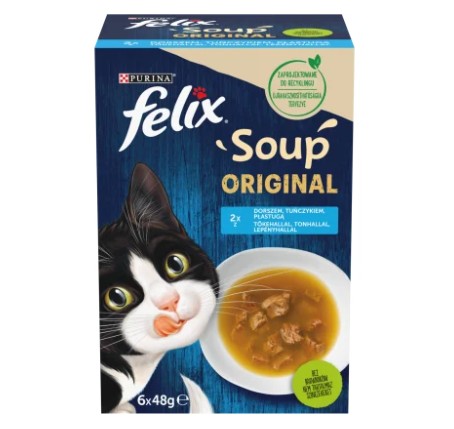 Purina Felix Soup Original halas válogatás szószban nedves macskaeledel 6 x 48 g