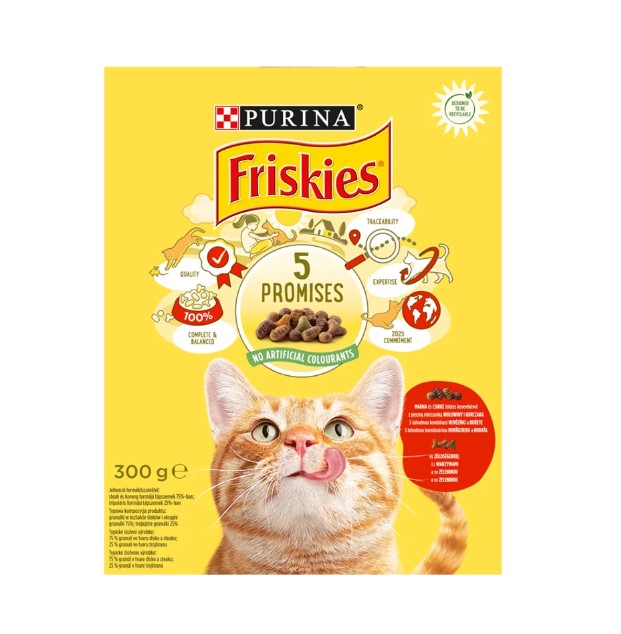 Friskies száraz macskaeledel marhával, csirkével és zöldségekkel 300 g