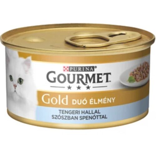 GOURMET GOLD Tengeri hallal szószban spenóttal duó élmény nedves macskaeledel 85g