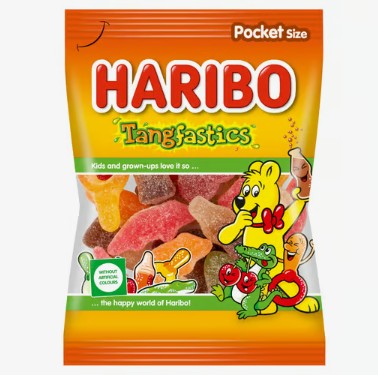 Haribo Tangfastics savanyú gyümölcsízű gumicukorka részben kóla ízesítéssel 100g