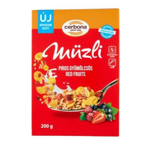 Cerbona piros gyümölcsös müzli cukor hozzáadása nélkül, édesítőszerrel 200 g