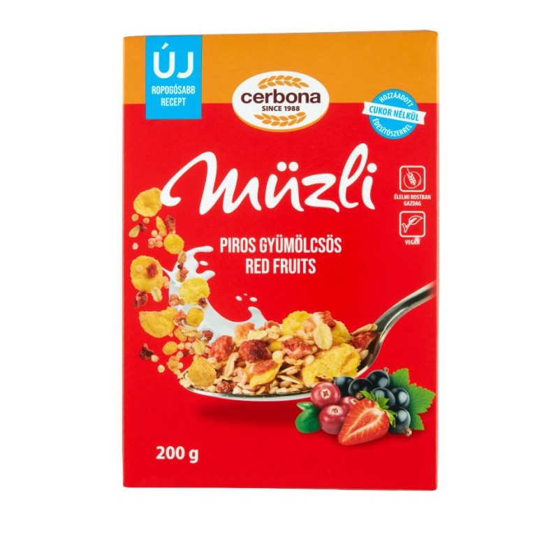 Cerbona piros gyümölcsös müzli cukor hozzáadása nélkül, édesítőszerrel 200 g