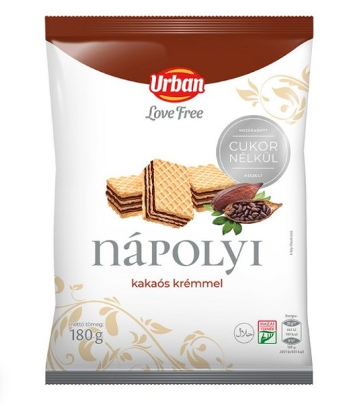 Urban Love Free kakaós krémmel töltött ostya 180 g édesítőszerrel