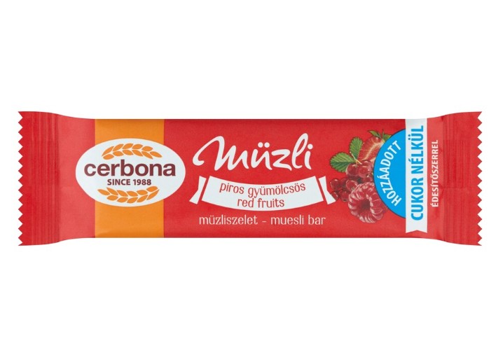 Cerbona cukormentes müzliszelet 20g piros gyümölcsös