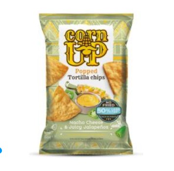 Corn Up teljes kiőrlésű sárga kukorica Tortilla chips Nacho sajt és Jalapeno ízesítéssel 60g