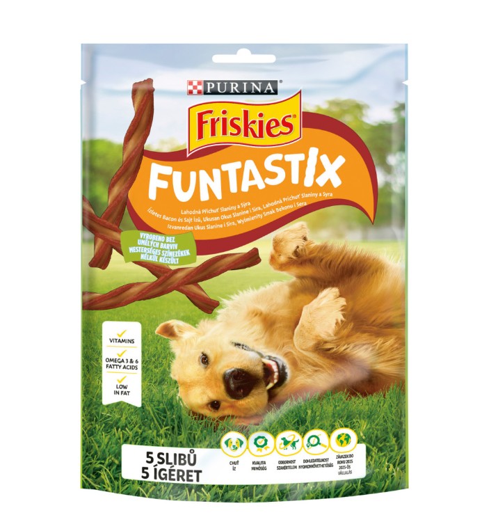 Purina Friskies Funtastix ízletes bacon és sajt ízesítésű kutya jutalomfalat 175g