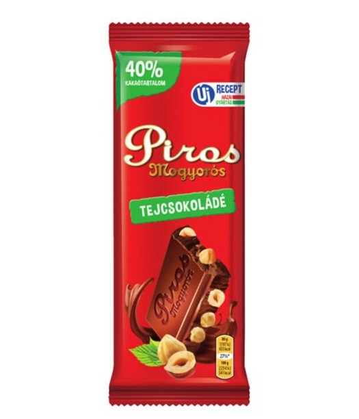Piros Mogyorós tejcsokoládé egész mogyoróval 80g